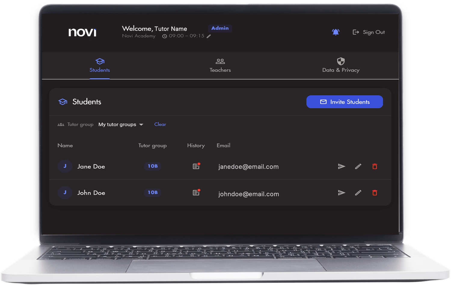 Novi dashboard on a laptop
