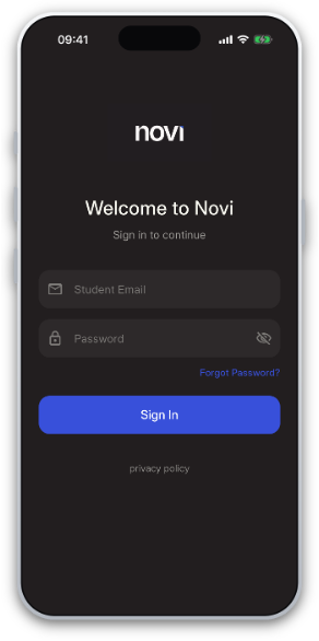 Novi student app shown on a phone